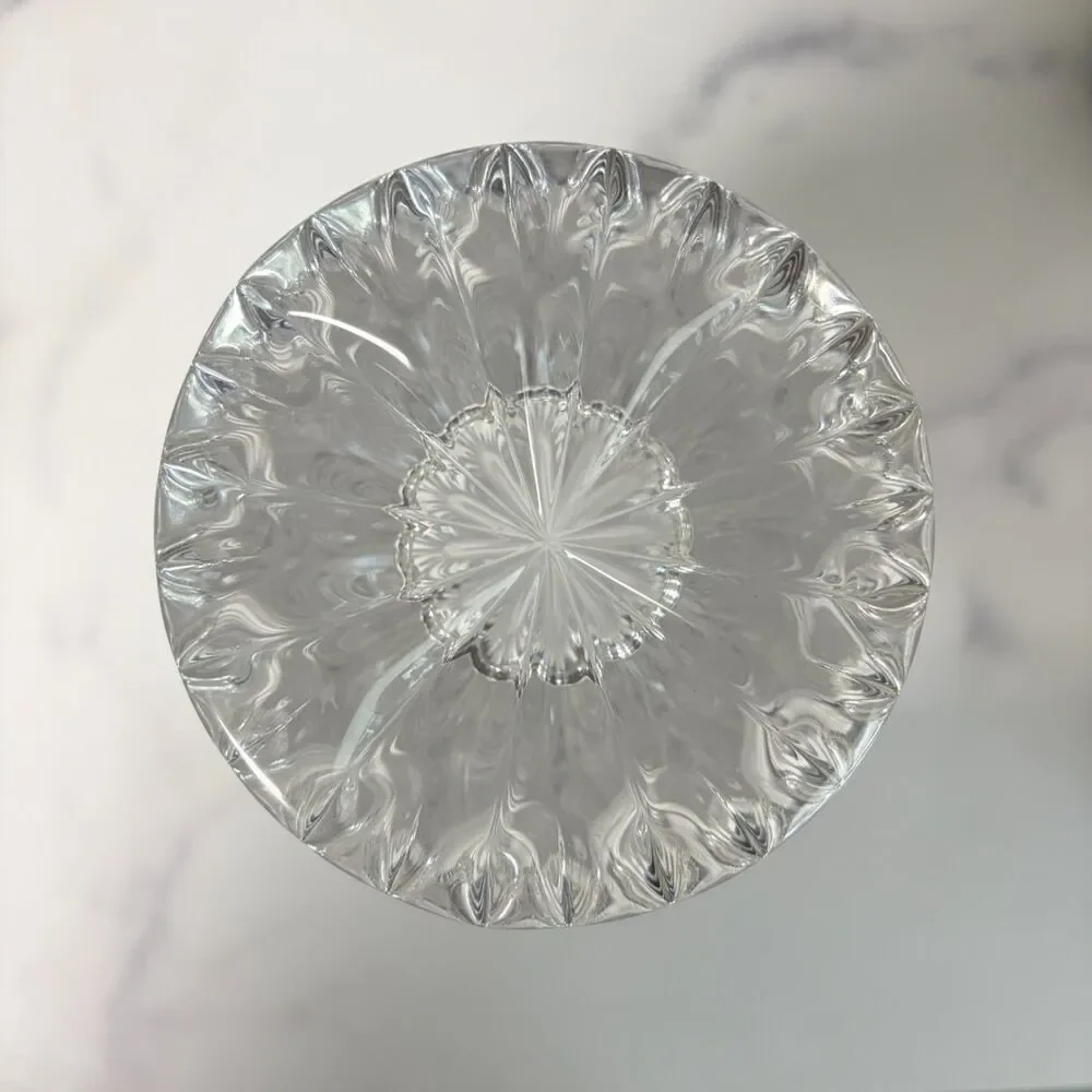 Heavy Clear Glass Vase Frosted Roses Scalloped Rim 10 in 4.3 lb